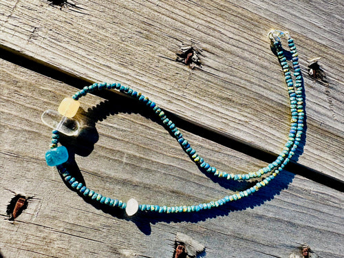 Clear Quartz, Citrine and Chrysocolla beaded necklace