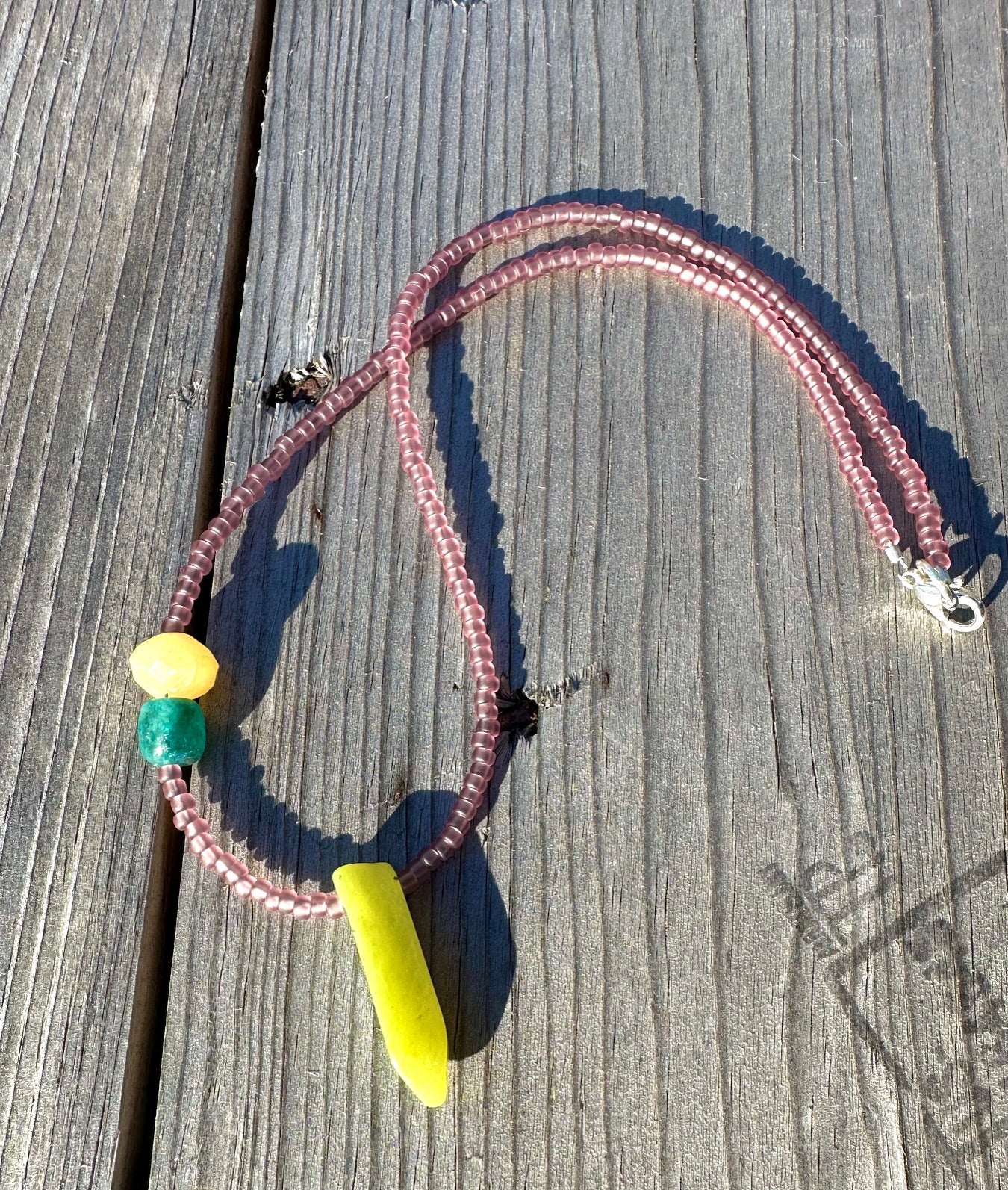 Olivine Jade, Citrine and Chrysocolla beaded necklace