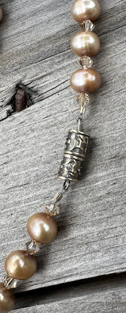 Beige Freshwater Pearls and Swarovski Crystal Necklace