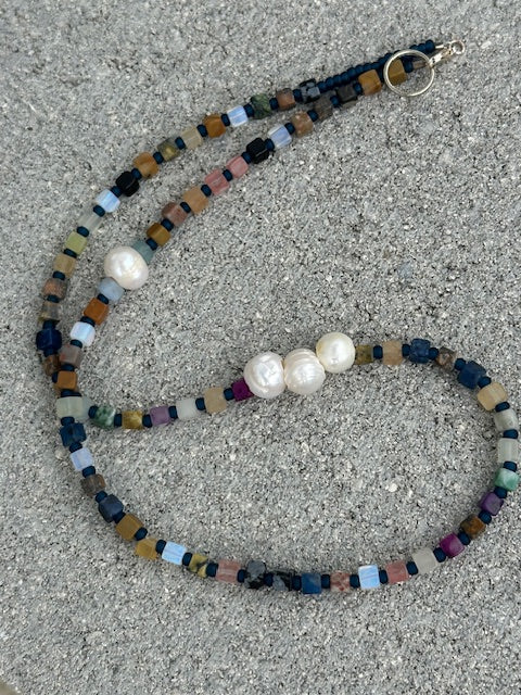 Assorted Semi-precious cube stones with Freshwater Pearl accents
