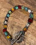 Cane Glass Triangle Beads with Sterling Silver Accents Bracelet